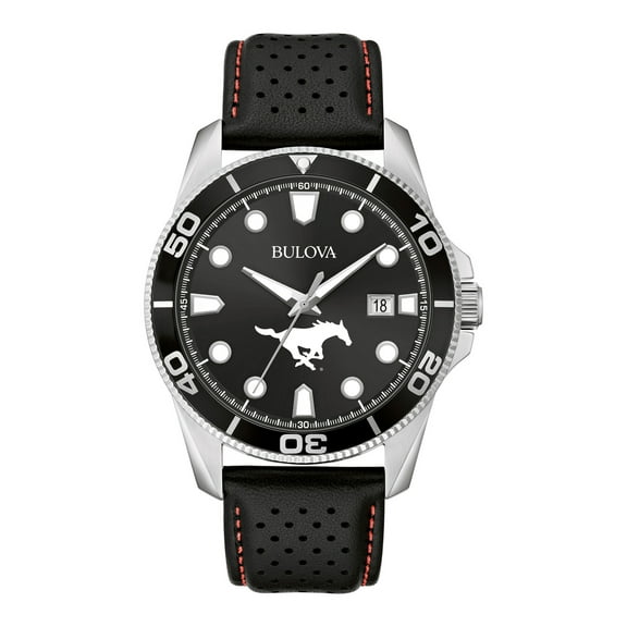 Men's Bulova Black SMU Mustangs Corporate Collection Leather Strap Watch