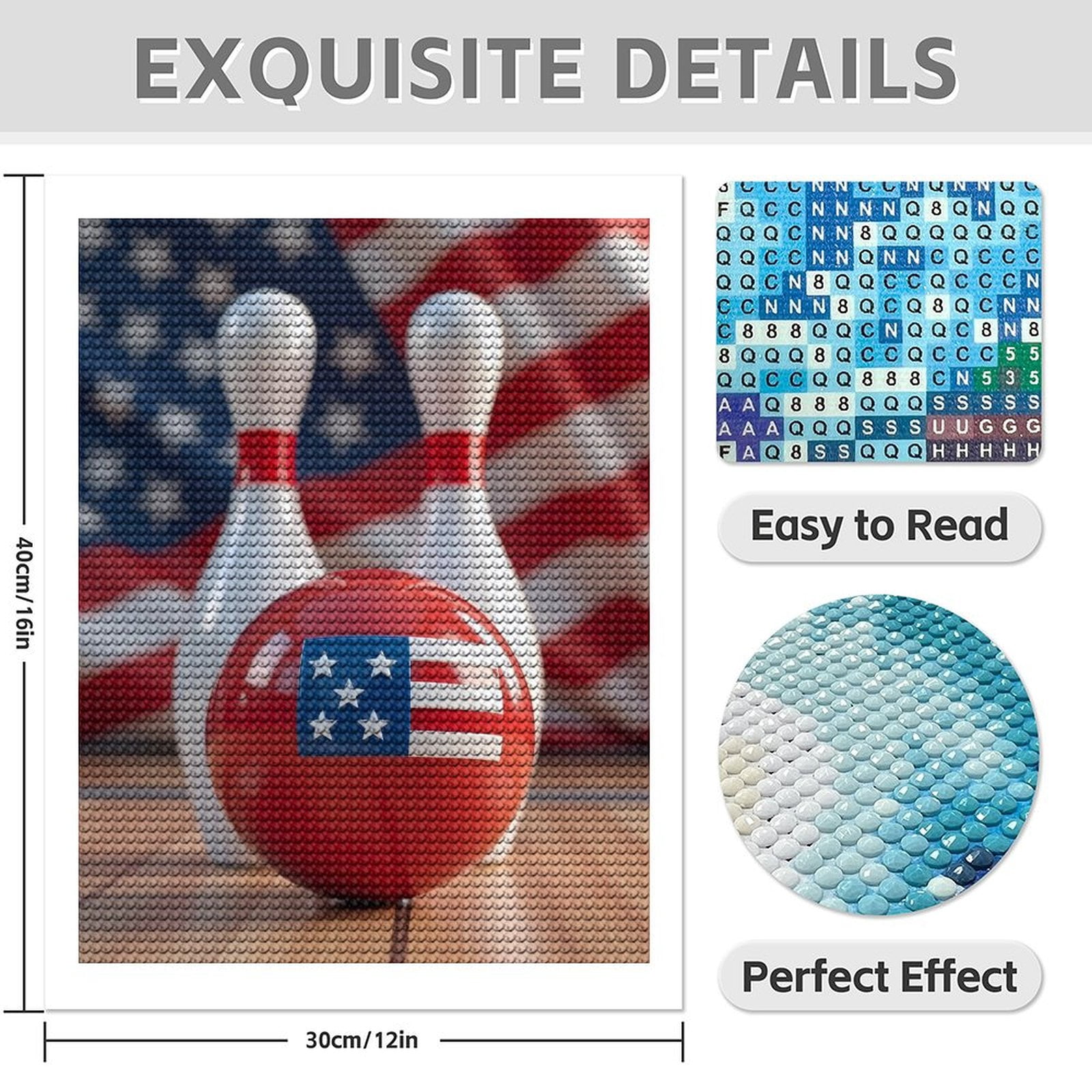 Diamond Art Kits for Adults - Modern Bowling Print No.12 5D Frameless Dimond Painting Kit for Adults Beginner, Round Diamond Kits for Home Wall Decor, Gift for Women