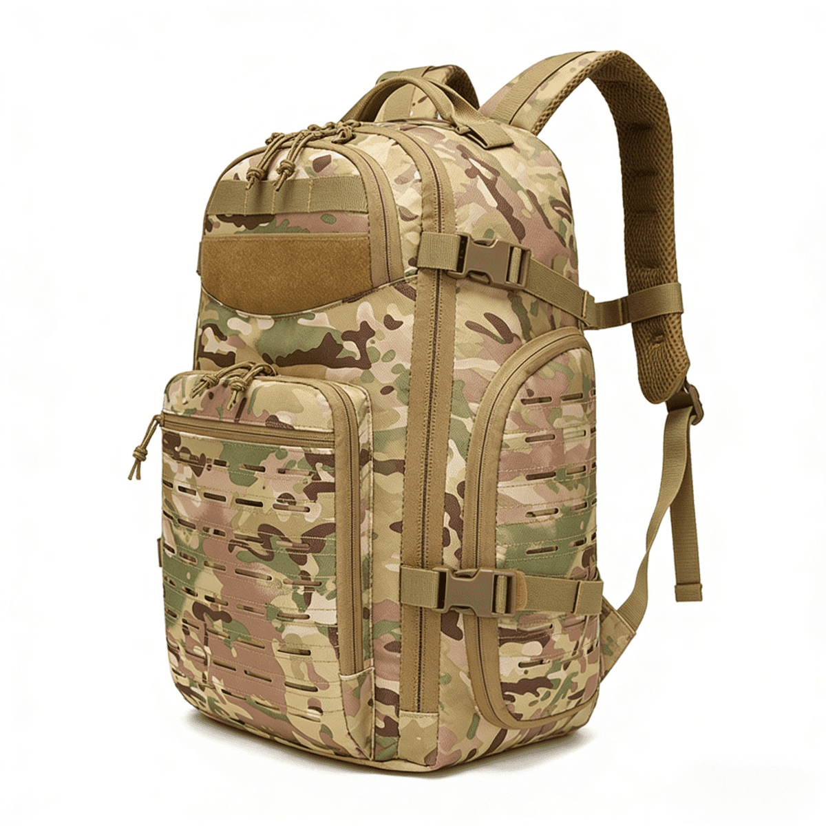 15.6 Inch Laptop Backpack - Large Capacity Outdoor Rucksack with MOLLE Webbing, Compass, Flag Patch, Survival Whistle,TYPE-C Outdoor Fire Starter (Hiking Camping Daily Commute)