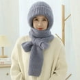 thumbnail image 2 of WREESH Women's 2Pc Windproof Beanie Integrated Ear Protection Cap Scarf 2 In 1, Warm Knitted Hat With Thickening Scarf Gray, 2 of 4