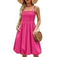 thumbnail image 2 of QingYiHua Womens Summer Smocked Sun Dress with Pockets 2025 Trendy Sleeveless Spaghetti Strap Boho Beach Casual Midi Bubble Dresses Beach Vacation,Hot Pink, 2 of 9
