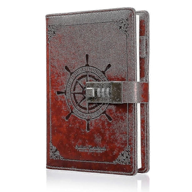 Diary With Lock Leather Journal Password Combination Lock Notebook Secret Journal Writing Notebook Pu Brown Style-Yvan