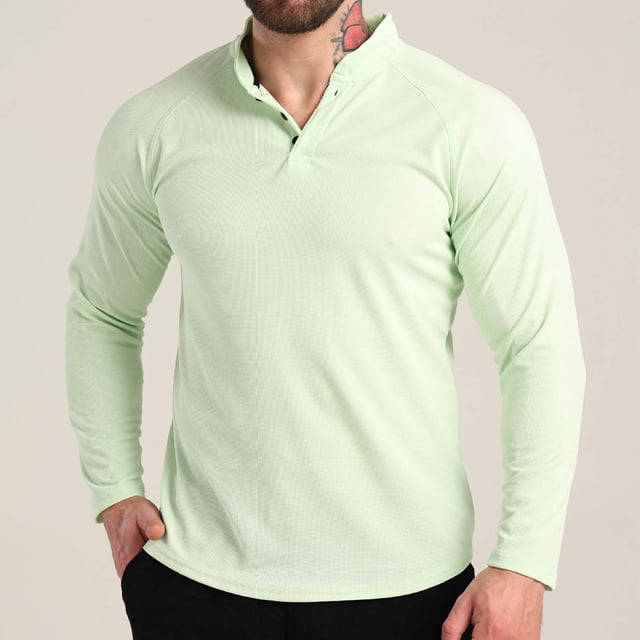 pstuiky Camisas para hombre de manga larga, Camisa deportiva de entrenamiento fácil para hombre, elástica, de color liso, con cuello en V y manga larga tops de invierno para hombre xl