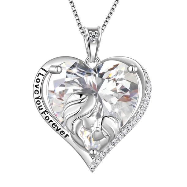 Juwaliy Collar de Corazón para Mujer para Madre E Hija Dije de Piedra de Nacimiento de Diamante de Cristal de Plata Esterlina 925 Joyería Abril Cumpleaños Navidad Regalo Mother's Day