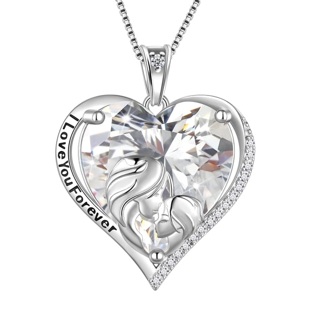 Juwaliy Collar de Corazón para Mujer para Madre E Hija Dije de Piedra de Nacimiento de Diamante de Cristal de Plata Esterlina 925 Joyería Abril Cumpleaños Navidad Regalo Mother's Day
