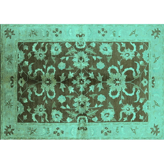 Ahgly Company Indoor Rectangle Oriental Turquoise Blue Traditional Area Rugs, 8' x 12'