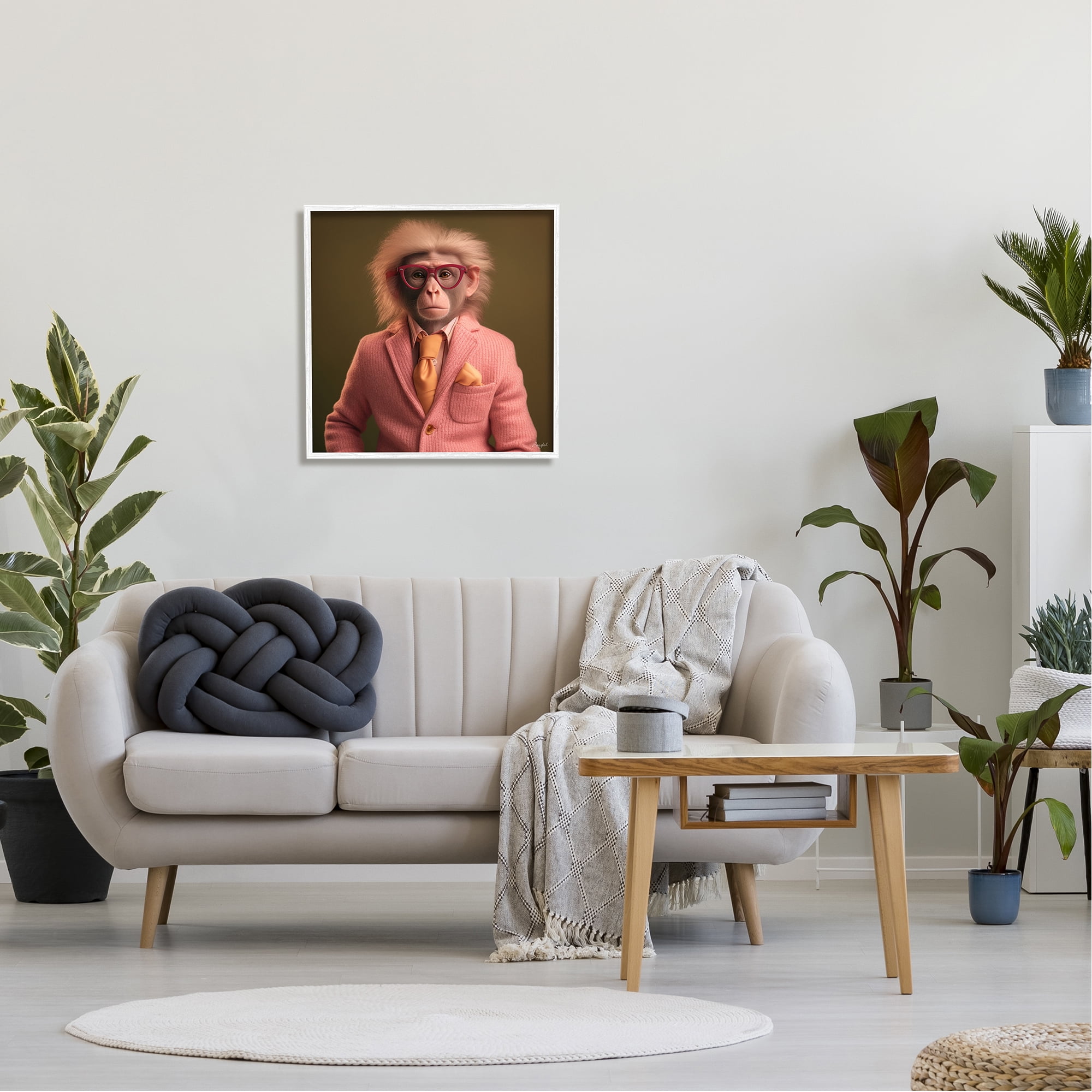 Stupell Industries Stylish Monkey Portrait Animals & Insects Painting White Framed Art Print Wall Art, 24 x 24