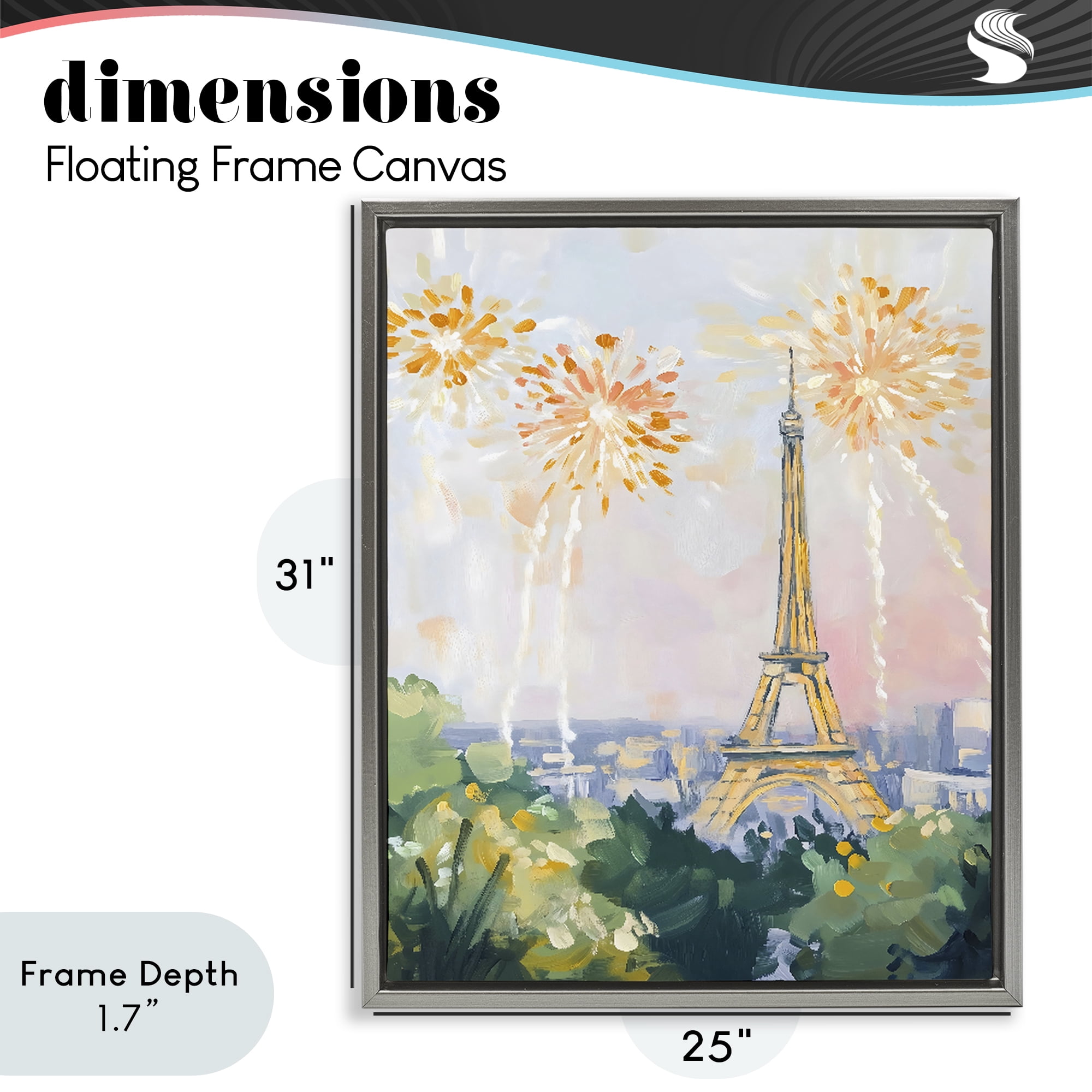 Stupell Industries Fireworks in Paris Gray Framed Floater Canvas Wall Art, design by The Prints Vibe