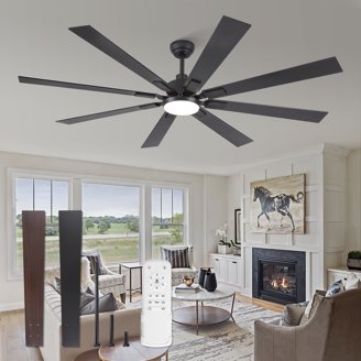 96 Inch Industrial Ceiling Fan With LED Light & Remote - 8 Blade Commercial Fan, 6 Speed