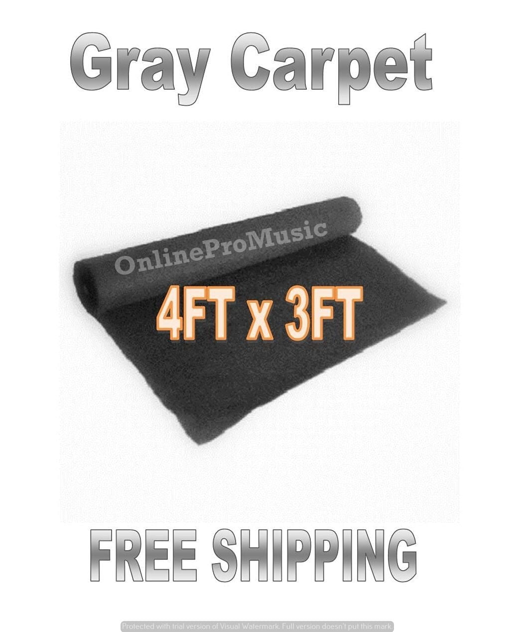 3ft x 4ft GRAY DJ CAR SUB SPEAKER BOX CARPET TRUNK LINER