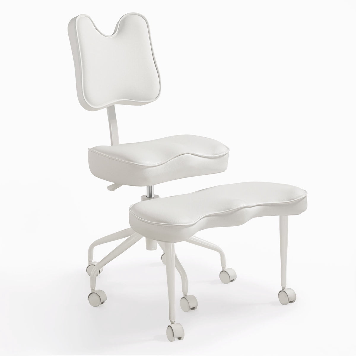 HomeMiYN Cross Legged Meditation Chair with Wheels, ADHD Office Chair, PU Leather Yoga Kneeling Chair with Adjustable Backrest, White