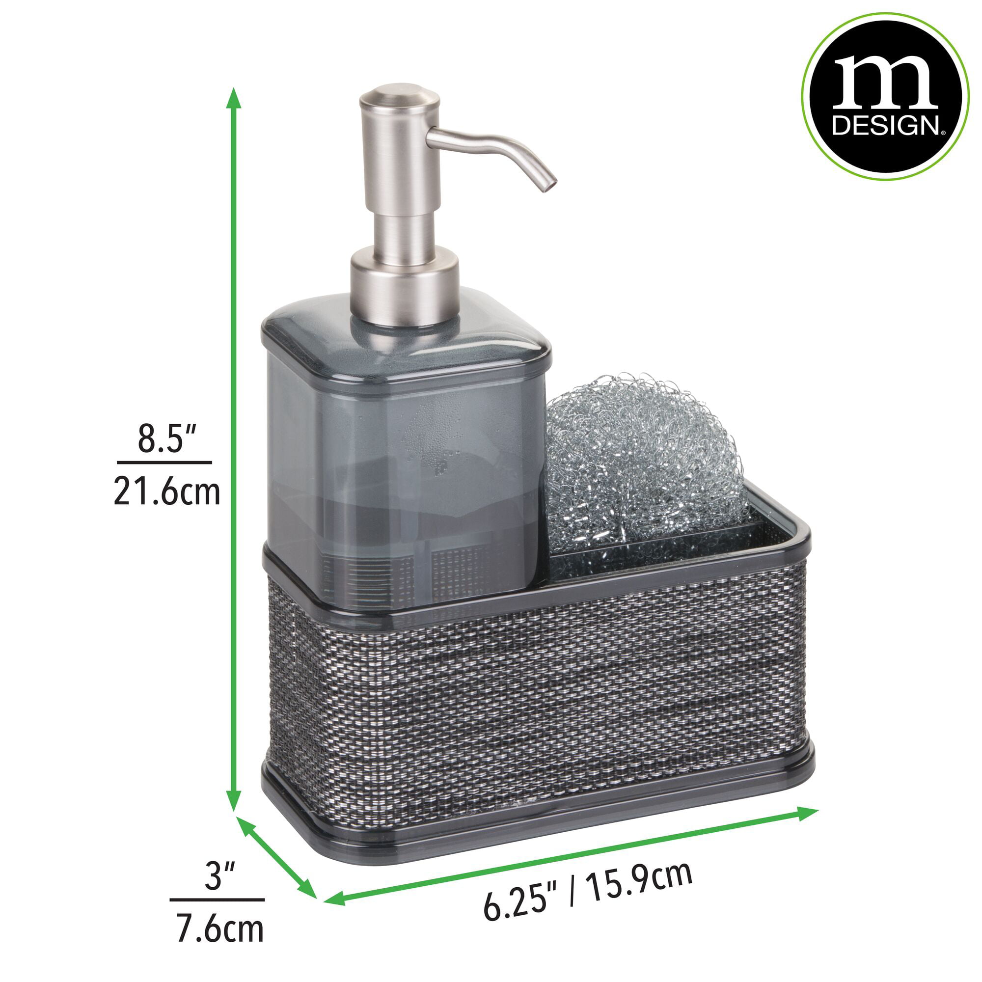 mDesign Plastic Kitchen Sink Countertop Liquid Hand Soap Dispenser, Chrome/Clear