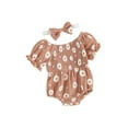 thumbnail image 2 of Newborn Girl Outfit, 6 12 18 24M Short Sleeve Pleated Flower Print Bodysuit with Headband Summer Clothes, 2 of 10