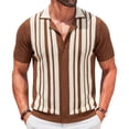 thumbnail image 2 of Bxsruta Men's Striped Knit Polo Shirt Short Sleeve Button Down Casual Breathable Mesh Top, 2 of 6
