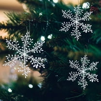 Christmas Snowflake Ornaments, Hanging Plastic Snowflakes Decoration for Xmas Tree White Fuzzy Snowflakes Decor for Winter Wonderland Christmas Party