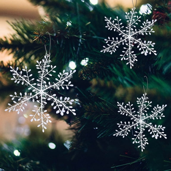8cm/3.15inch Glitter Snowflake Ornaments Set Mini Christmas Tree Hanging Plastic Decoration for Xmas Party Wedding Anniversary Window Door Home Accessories (3pcs,Silver)