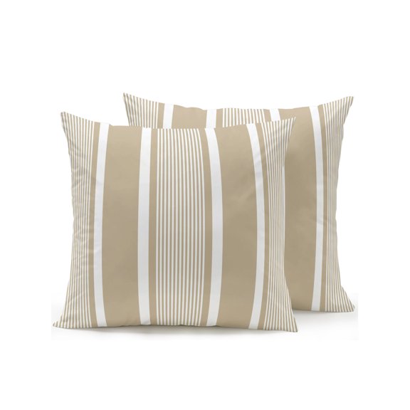 Outdoor Pillows Waterproof, Brown Stripe Bedding Throw Pillows with Insert for Couch Sofa Bed, Beige Striped Modern Minimalist Geometric Lines 16x16 Inch Pillowcases Decorative Patio Pillow Set of 2