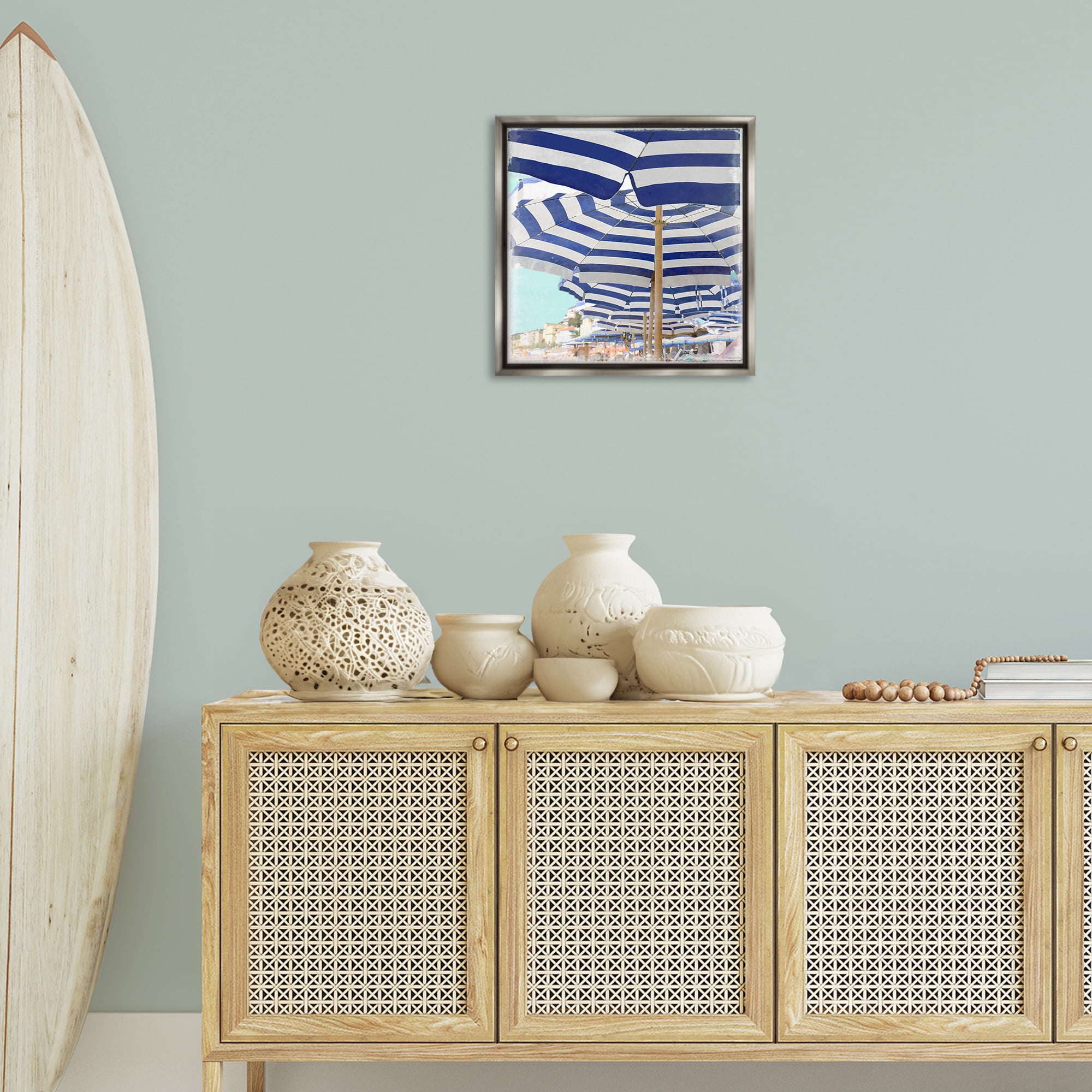 Stupell Industries Under Beach Umbrellas Nautical & Beach Painting Gray Floater Framed Canvas Art Print Wall Art, 18 x 18