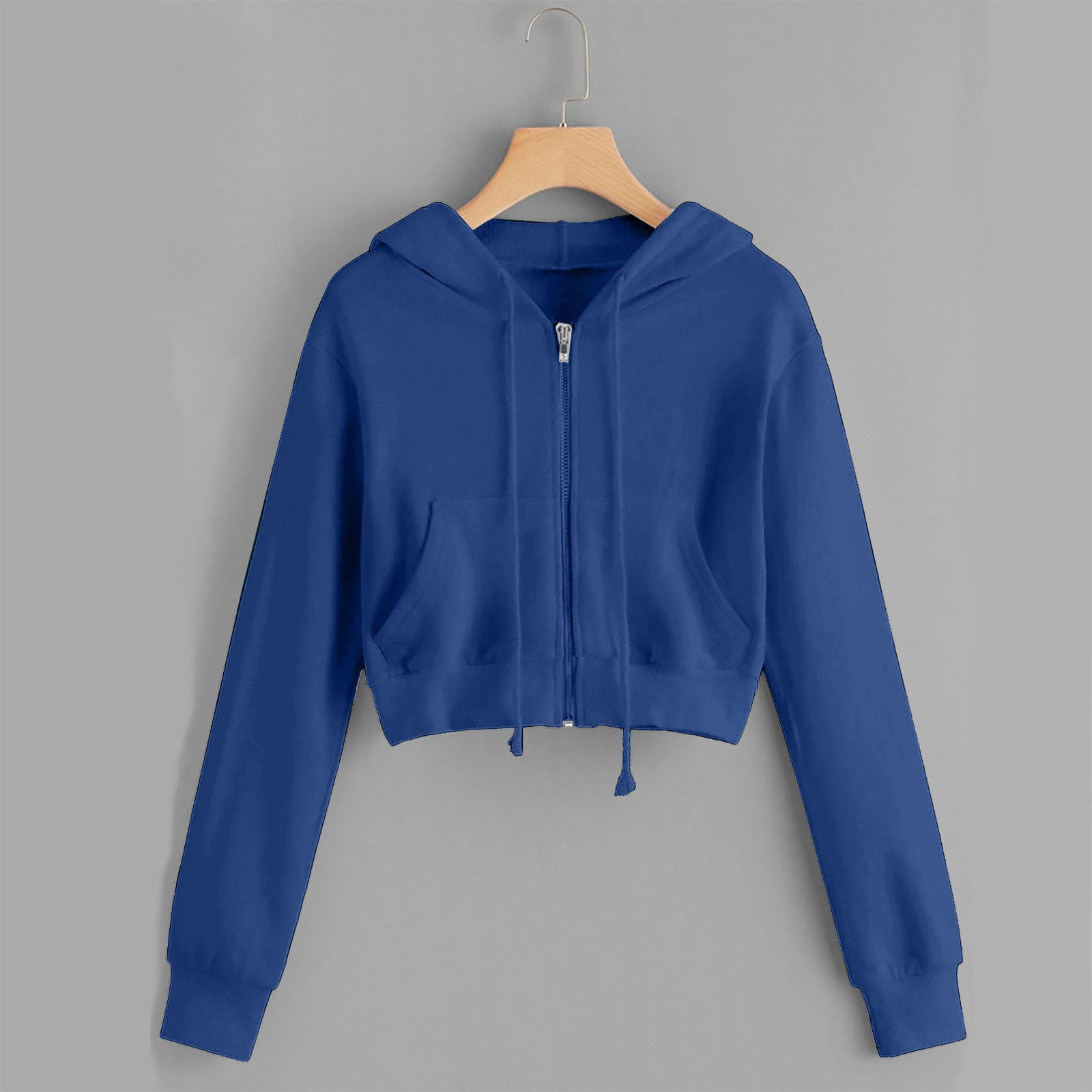 fartey Women Fleece Lined Crop Hoodies Warm Zip Up Long Sleeve Cozy Jacket Top Casual Solid Color Trendy Hooded Sweatshirt Outwear