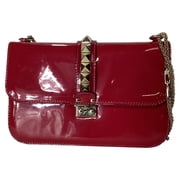 Valentino Rockstud Glam Lock Flap Bag in Red Patent Leather