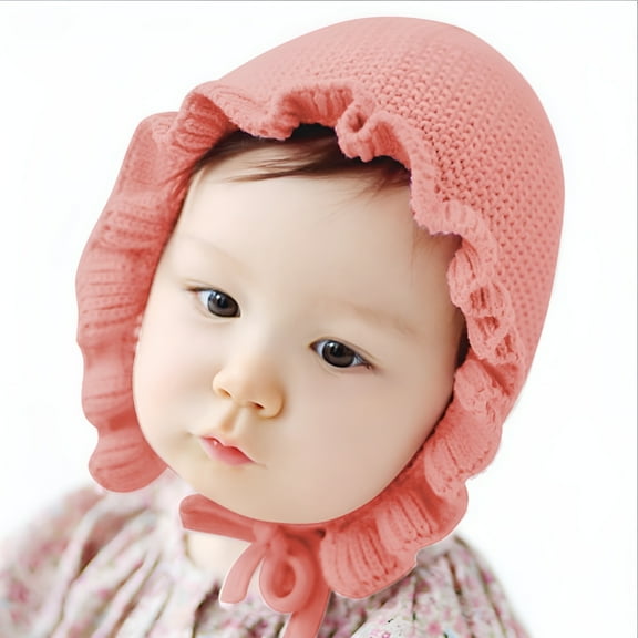 TELOLY Toddler Girl Lovely Flounce Knit Hats Baby Bonnets Newborn Baby Hats Ultra Soft Adjustable Hats for 0-12 Months