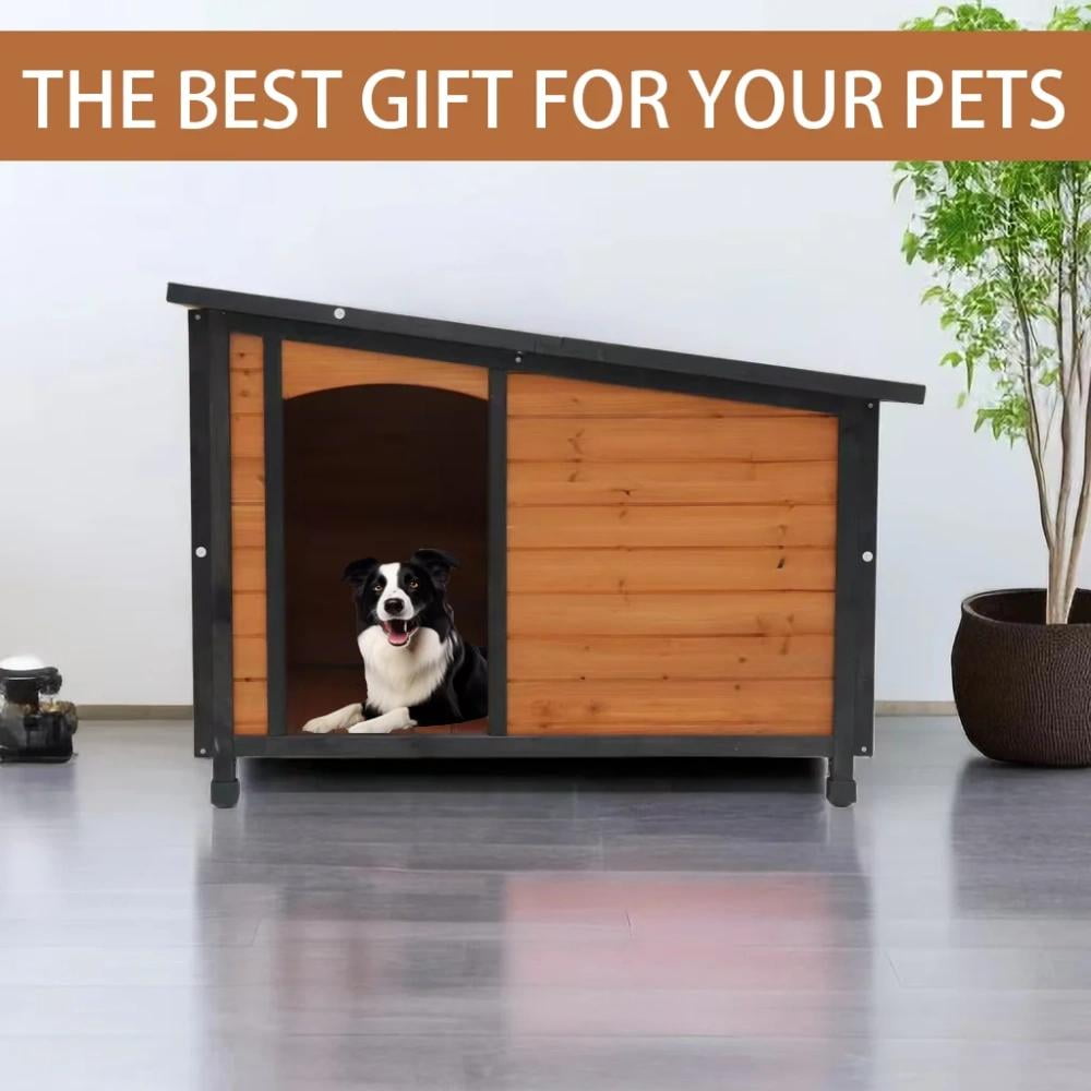 MIDOQIN Dog House Outdoor Indoor, Wooden Dog Kennel with Winter Raised Feet Puppy Shelter