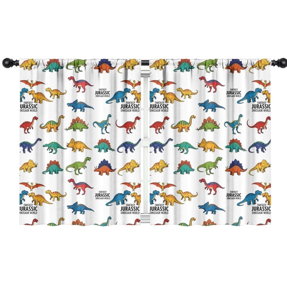 Blackout Kids Curtains,White Cartoon Fantasy Dinosaurs Pattern Childrens Insulated Curtains Set Of 2,Bedroom Essentials,Toddler Room Decor 42"x54"