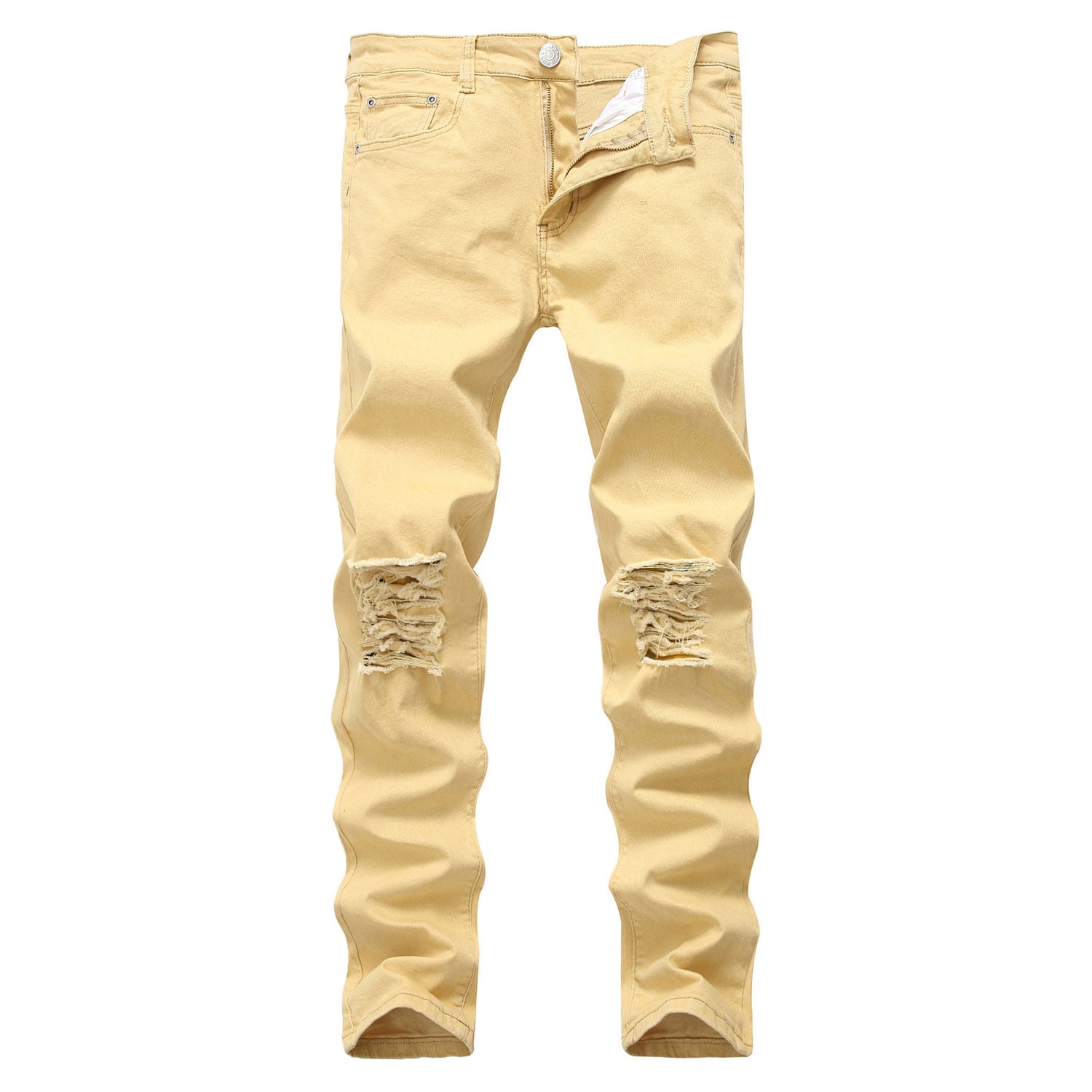 Previn Jeans Stretch Distressed Destroyed Leg Skinny Demin Pants Khaki 34W x 32L - Walmart.com