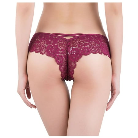 

BIZIZA Women Thongs Lingerie Tanga Low Rise Sexy Panties Bow Criss Cross Deep Red XL