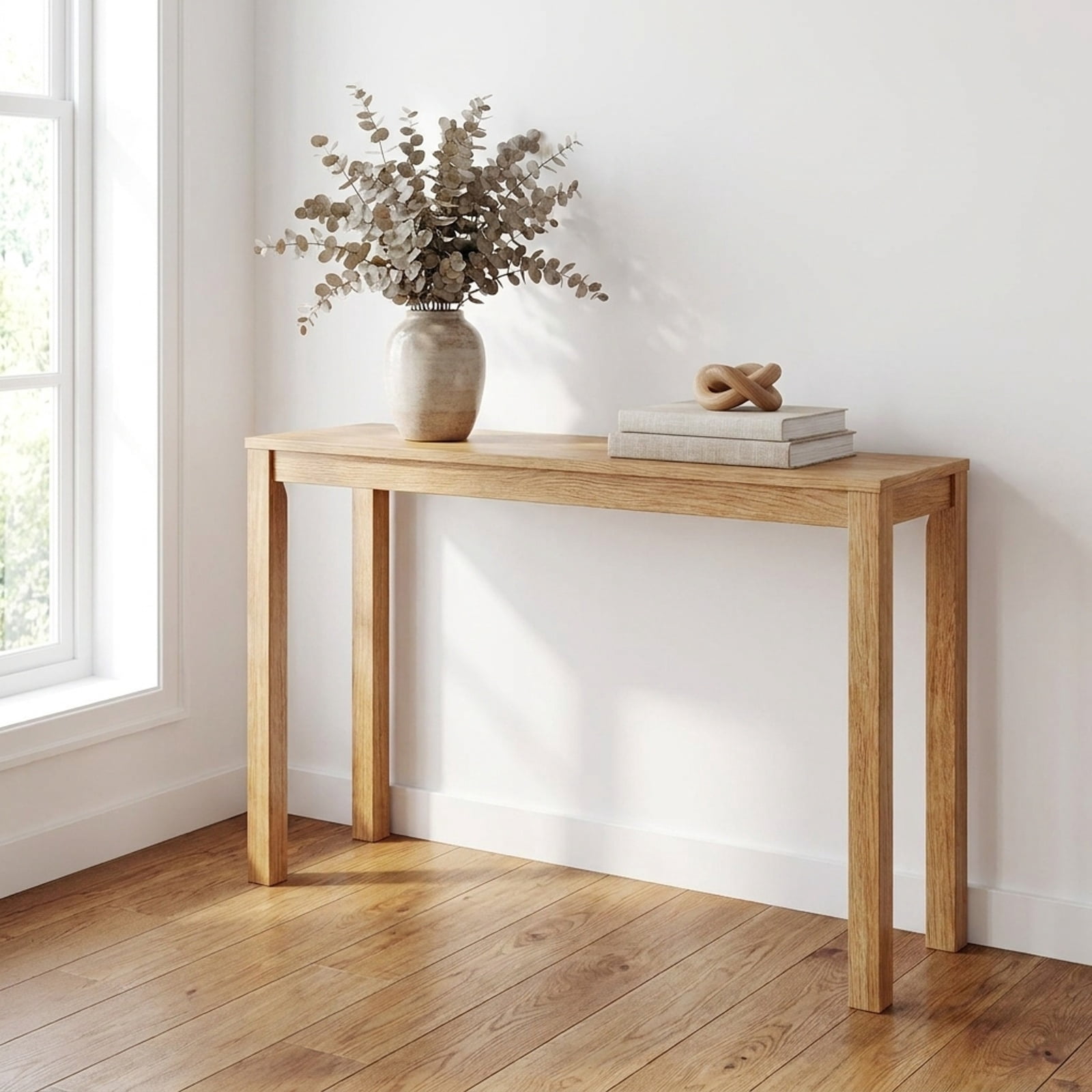 Furnibear Wooden Console Table Modern Farmhouse Narrow Sofa Table with Thickened Top for Entryway Hallway and Living Room, Natural
