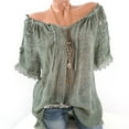 thumbnail image 3 of Pejock Women Summer Casual Cold Off Shoulder Tshirts Lace Patchwork Short Sleeve Tops Oversized Women's Loose Dressy Tops Shirt Blouse S-5XL, 3 of 6