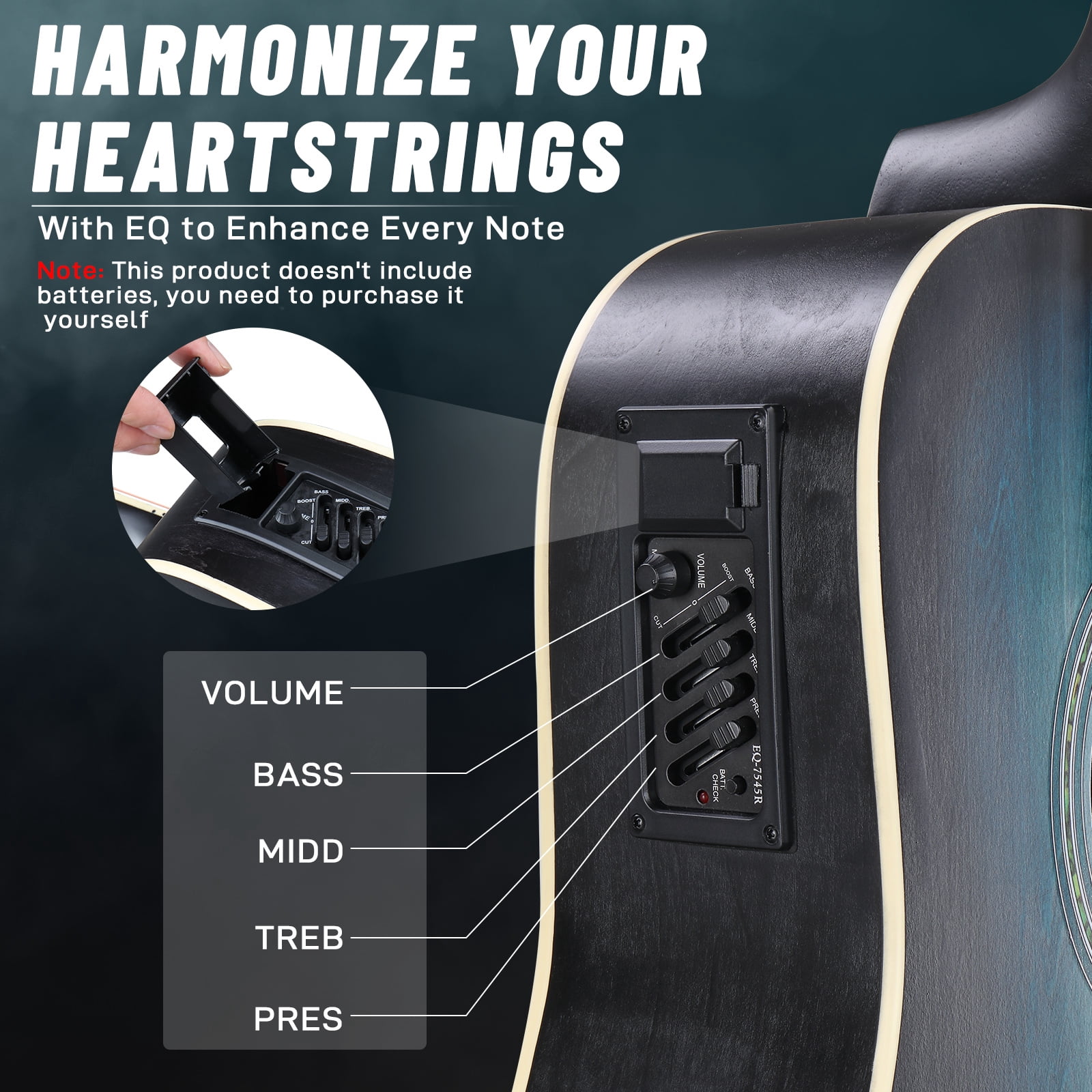 41-Inch Basswood Top Matte Binding Folk Guitar, Equipped With 10w Amplifier, Gig Bag, Tuner And Other Accessories, Blue Rubbed