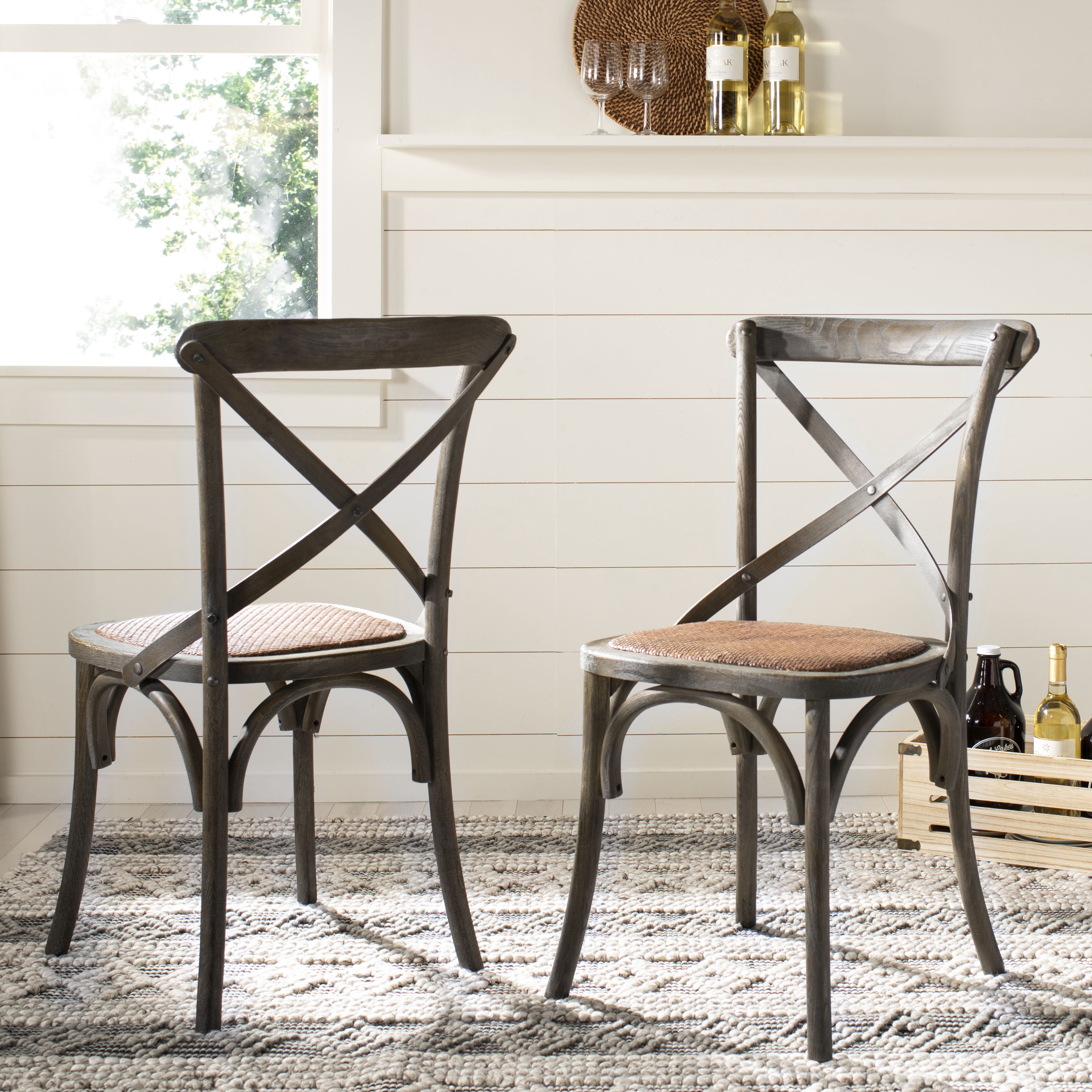 SAFAVIEH Franklin X-Back Bistro Rustic Chairs, Distressed Colonial Walnut, Set of 2
