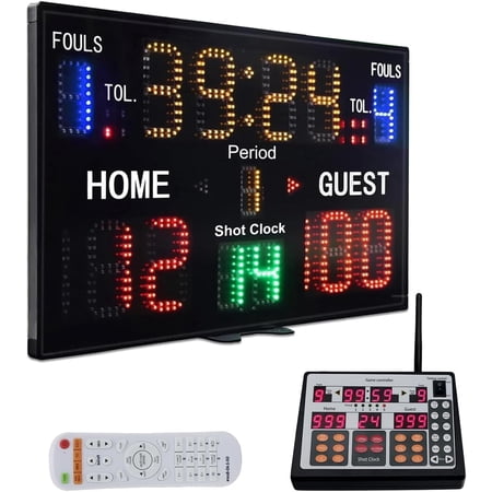 Battery Powered Basketball Scoreboard with Shot Clock Digital Scoreboard with Remote and Panel Control Electronic Scoreboard with Timer Clock Digital Score Keeper Outdoor