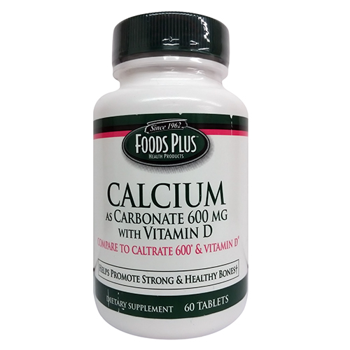Calcium As Carbonate 600 Mg With Vitamin D Tablets By Food Plus, 60 Ea