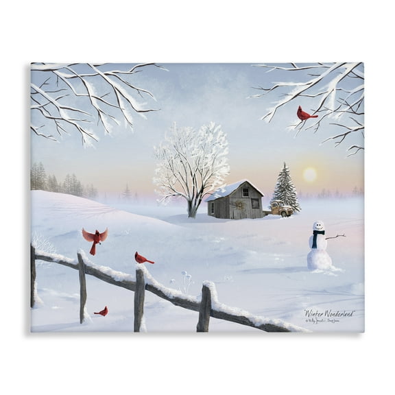 Stupell Industries Winter Wonderland Sunrise Landscape & Nature Painting Wrapped Canvas Canvas Art Print Wall Art, 20 x 16