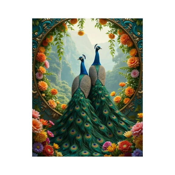 Paint by Numbers Kit for Adults, Blue Peacocks Floral Frame Garden Paint by Numbers, Easy Paint by Numbers Kit for Adults Beginner, DIY Adult Paint by Number Kits on Canvas, Home Decor