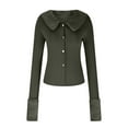 thumbnail image 4 of XFLWAM Women Long Sleeve V-Neck Cropped Knit Cardigan Sweaters Pullover Tops with Faux Fur Collar Cuffs Army Green XL, 4 of 6