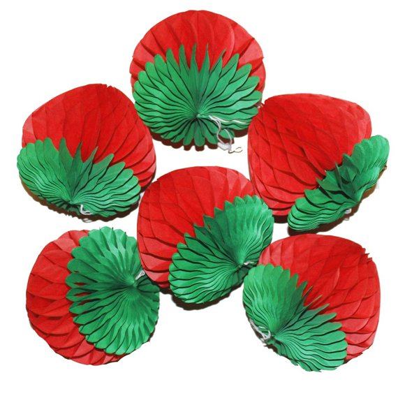 Décorations de Fête en Nid d'Abeille Fraise - 6 Pcs Boules de Fleurs en Papier de 6 Pouces pour Décoration Murale de Mariage, Anniversaire, Baby Shower - Fournitures de Fête à la Maison