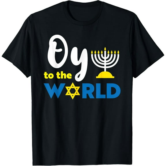 Oy To The World Funny Happy Hanukkah T-ShirtMen and women, Black T-shirt, size: Extra large