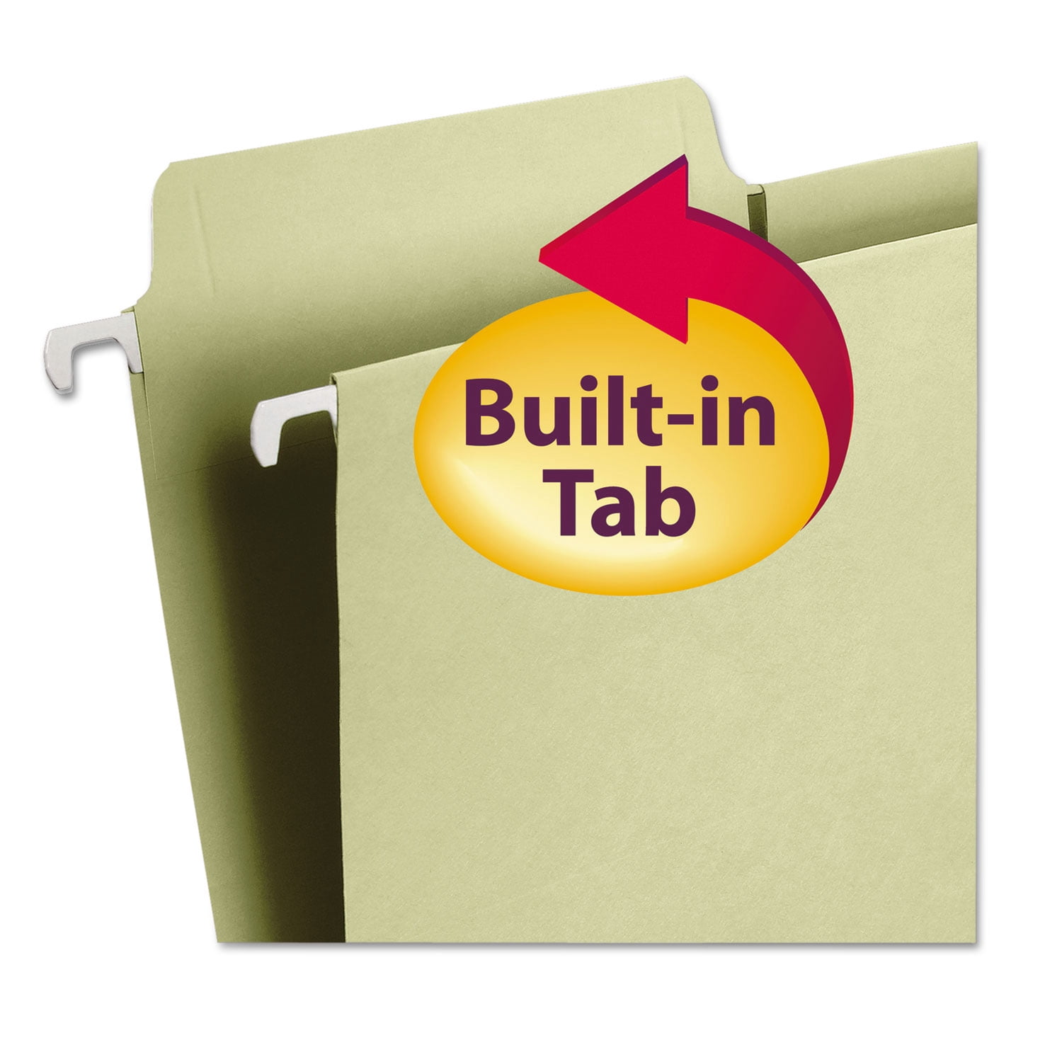 Smead FasTab Hanging File Folders – 1/3 Tab, Legal Size, Moss Green – 20 Per Box