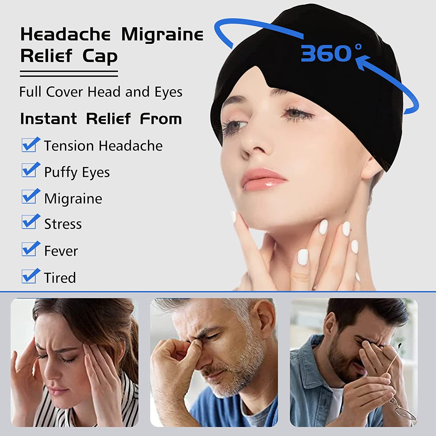 Form Fitting Gel Ice Headache Migraine Relief Hat, Cold Hot Therapy  Migraine Relief Cap Migraine Ice Head Wrap Ice Pack Mask, Cold Compress  Headache Relief Cap for Tension, Sinus 