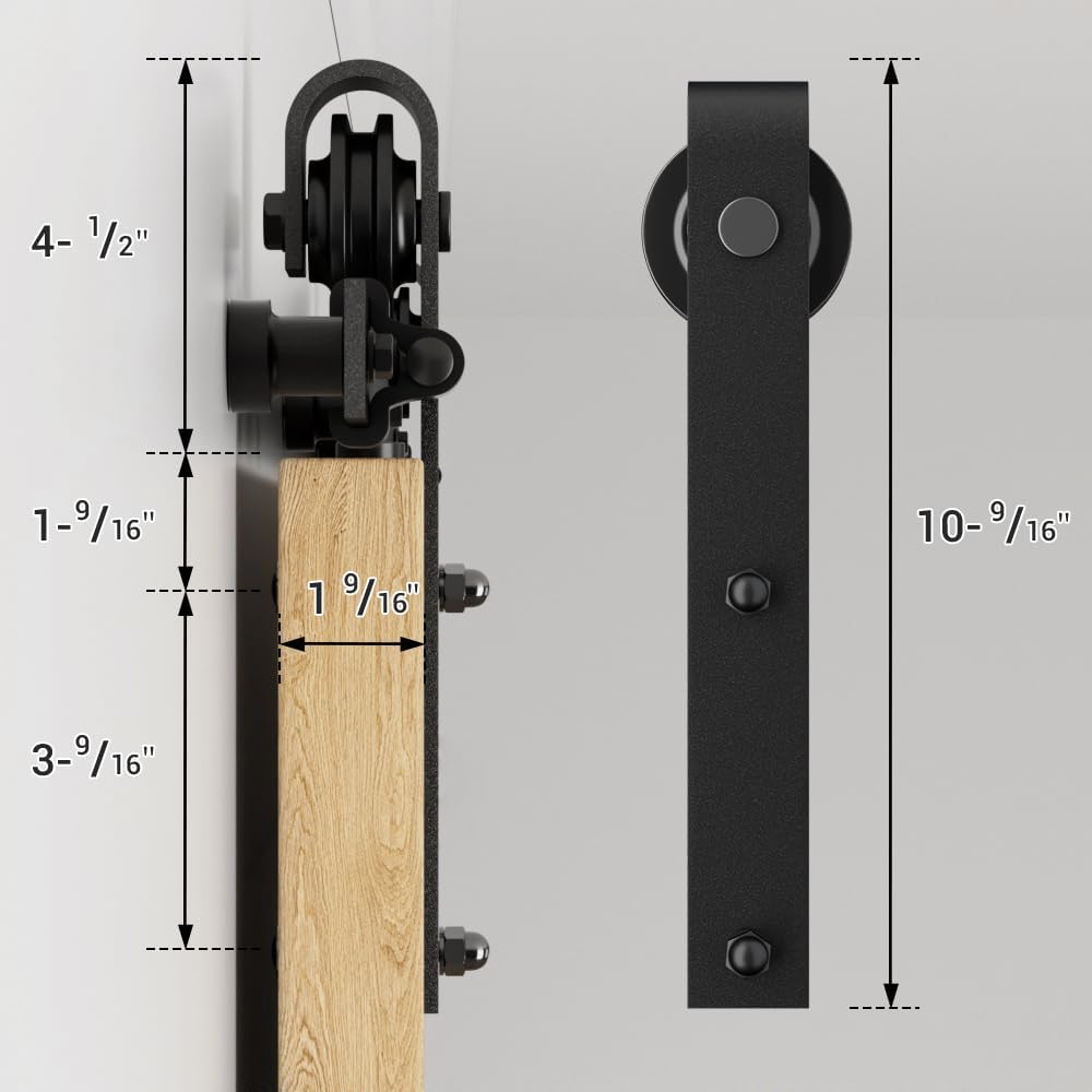 CCJH Sliding Barn Door Hardware Kit with Heavy Duty Black Rollers photo 3