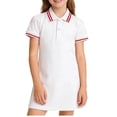 thumbnail image 2 of Zpanxa Robes d'Été pour Filles à Manches Courtes, Col Rayé, Longueur Genou, Robe Princesse Décontractée en Coton avec Boutons, Blanc, 11-12 Ans, 2 of 5