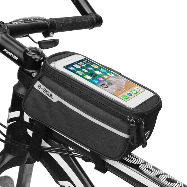 EGNMCR Bike Accessories 6-Inch Reflective Touches Screen Bicycle Handlebar Bag Front Frame Top Tube Ground plug light