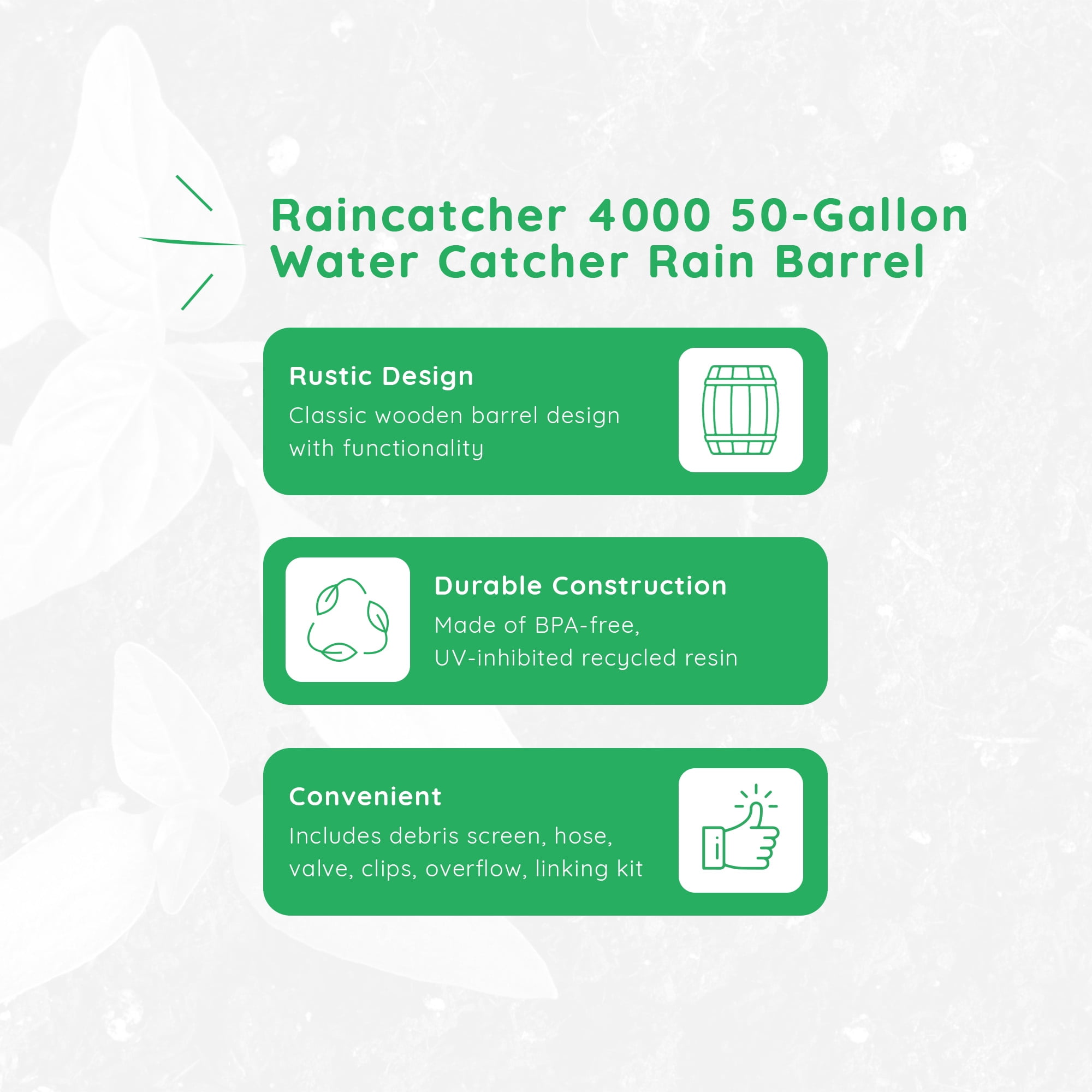 FCMP Outdoor RC4000 Raincatcher 50 Gallon Rain Catcher Barrel, Green