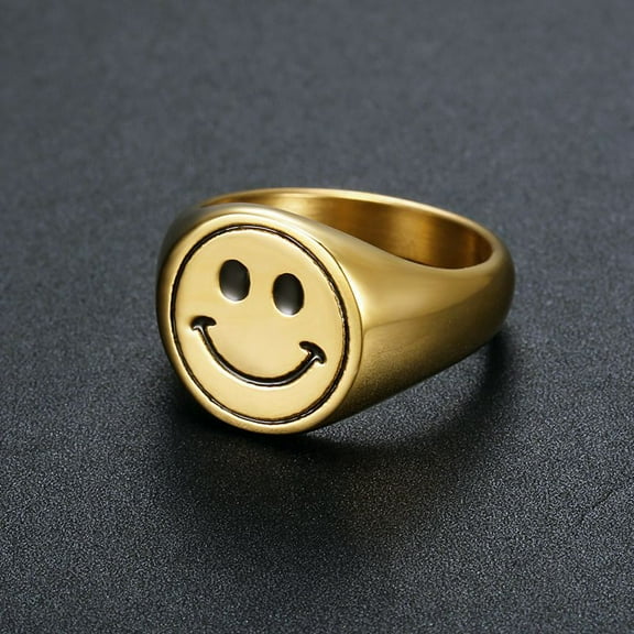 Fashion Smile Face Rings Unisex 14K Yellow Gold Hiphop Jewelry Emotional Couple Finger Ring Accessories