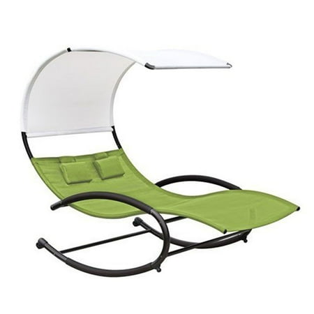 Vivere Double Seated Chaise Canopy Steel Rocking Lounge Patio Chair, Green Apple