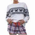 thumbnail image 2 of Women'S Heart Bowknot Print Knitted Sweater Long Sleeve Crewneck Casual Pullover Tops Black M, 2 of 6