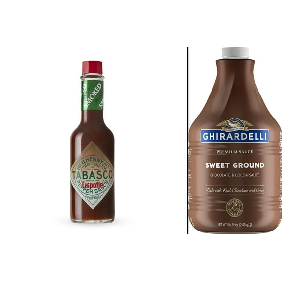 TABASCO Brand Chipotle Pepper Hot Sauce, 5 Fl Oz & Ghirardelli Sweet Ground Chocolate & Cocoa Sauce 87.3 oz